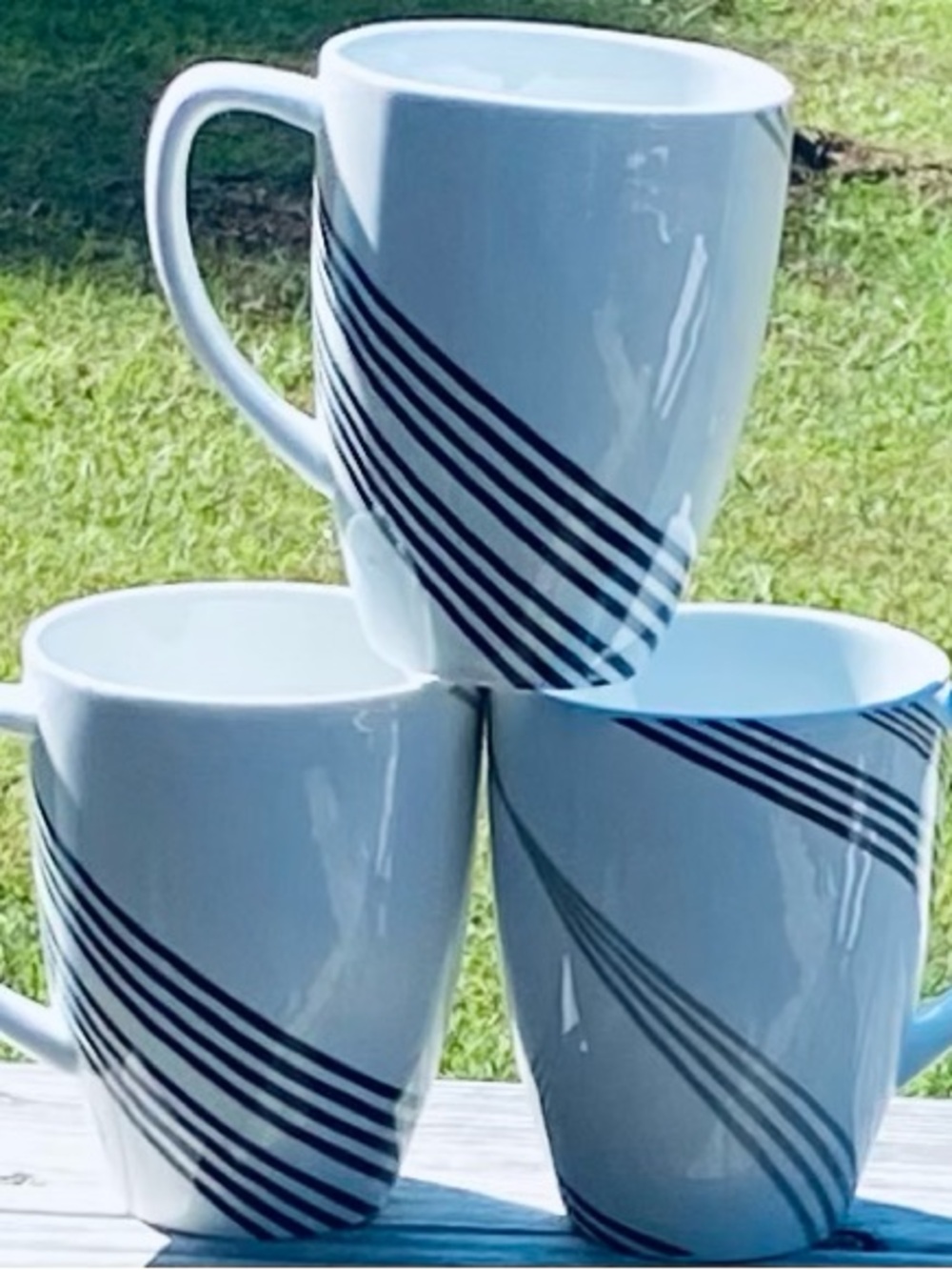 Corelle Coordinates URBAN ARC Black Gray Lines 12 oz Porcelain Cup Mug Set of 3